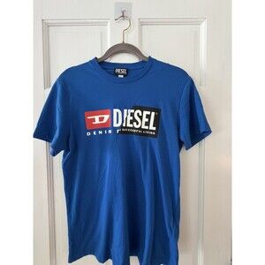Diesel T-Diego-Cuty Mens M Blue Dual Logo Graphic T Shirt 00SDP1 Authentic